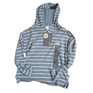 Modern Moments by Gerber Organic Cotton Stripe Hooded Pullover Blue Cream 4T NWT